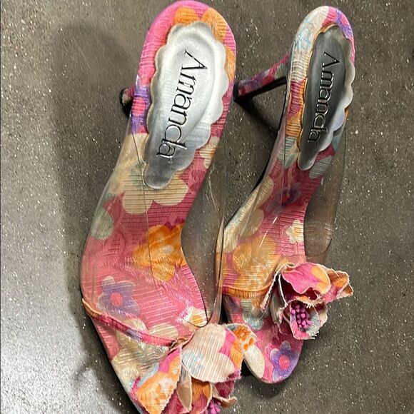 Vibrant Pink and Orange Mules with Ruffled Embellishment - Picture 3 of 4